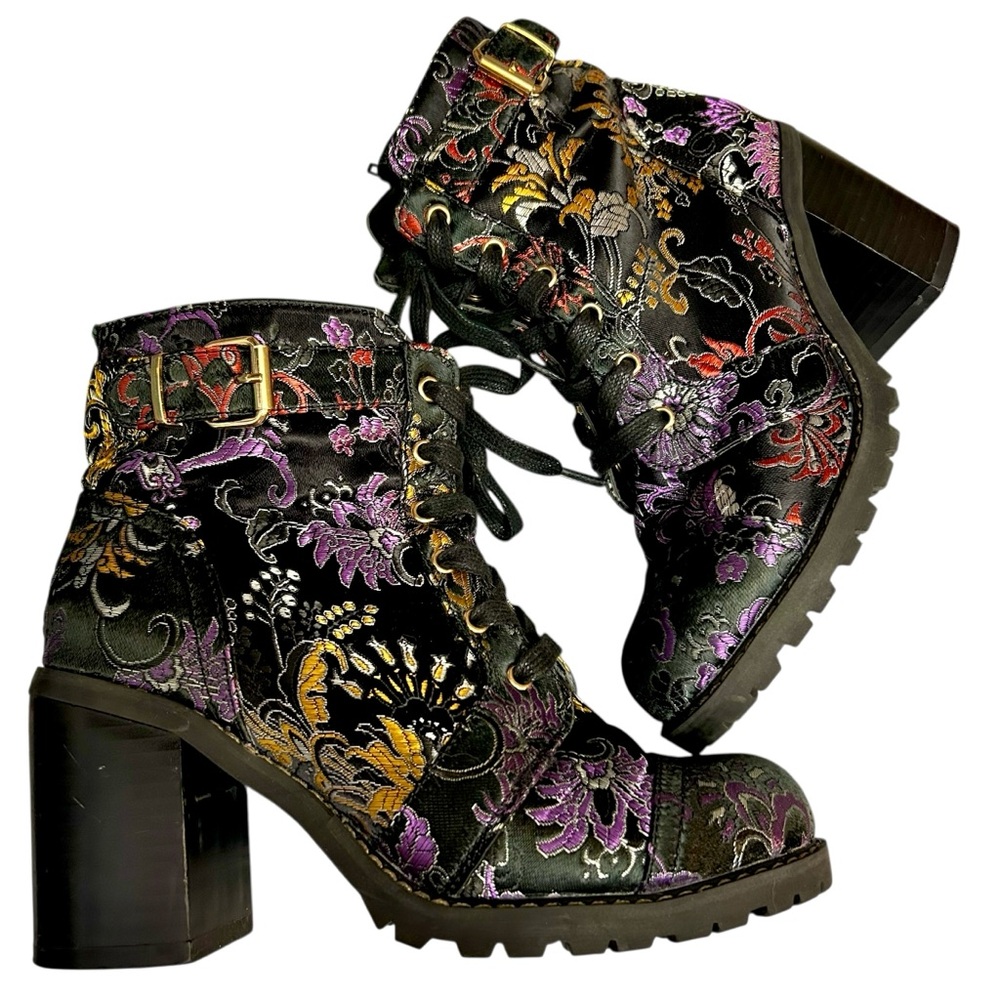 Diba Brocade Combat Heel Boots